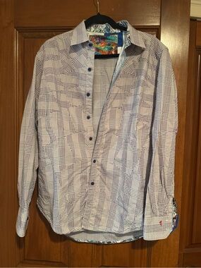 Robert Graham White and Blue Micro-Check Button-Up Shirt Jacket